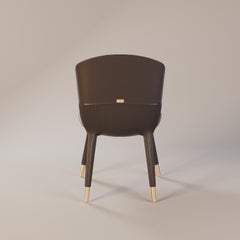 Outdoor Dining Chair with Brown Leather Upholstery