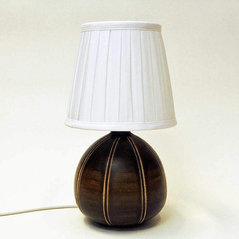 Swedish Brown Oval Shaped Ceramic Table Lamp by Rörstrand, Sweden, 1940s