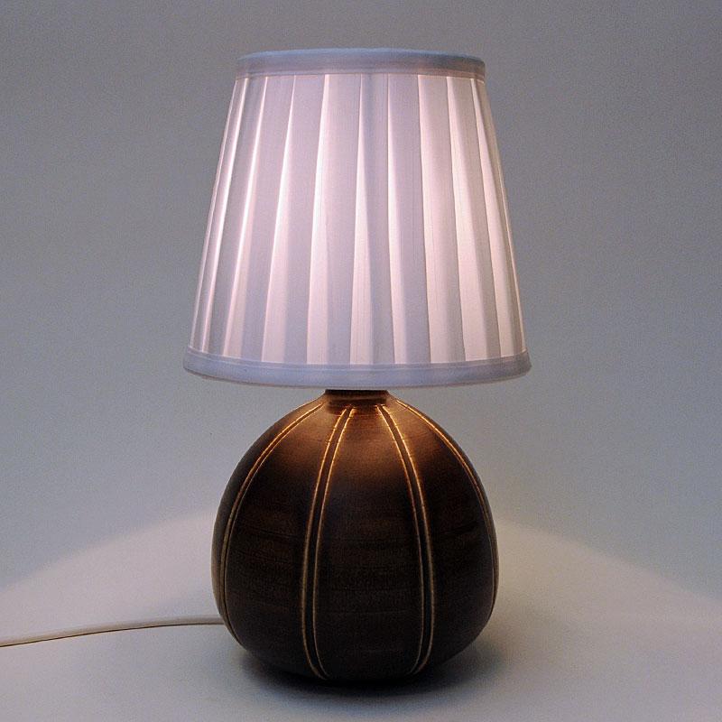 Brown Oval Shaped Ceramic Table Lamp by Rörstrand, Sweden, 1940s In Good Condition In Stockholm, SE