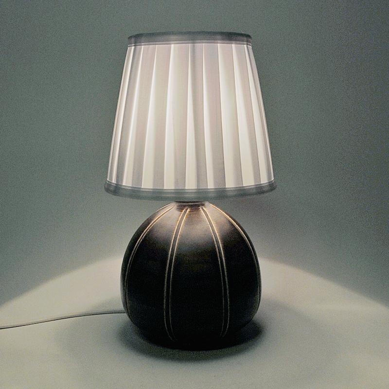 Mid-20th Century Brown Oval Shaped Ceramic Table Lamp by Rörstrand, Sweden, 1940s