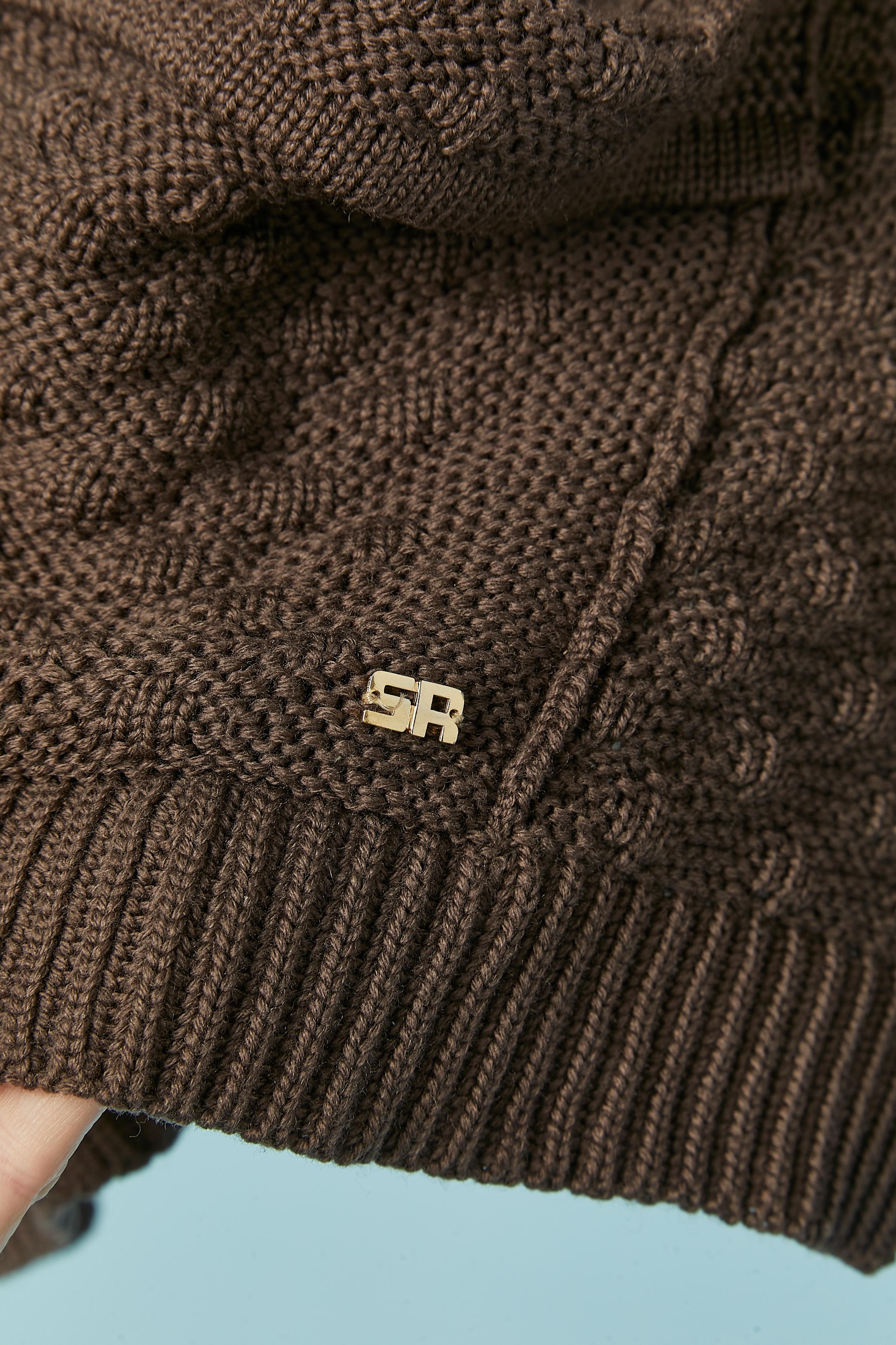 Black Brown oversize cardigan with threads embroidery on the belt Sonia Rykiel For Sale