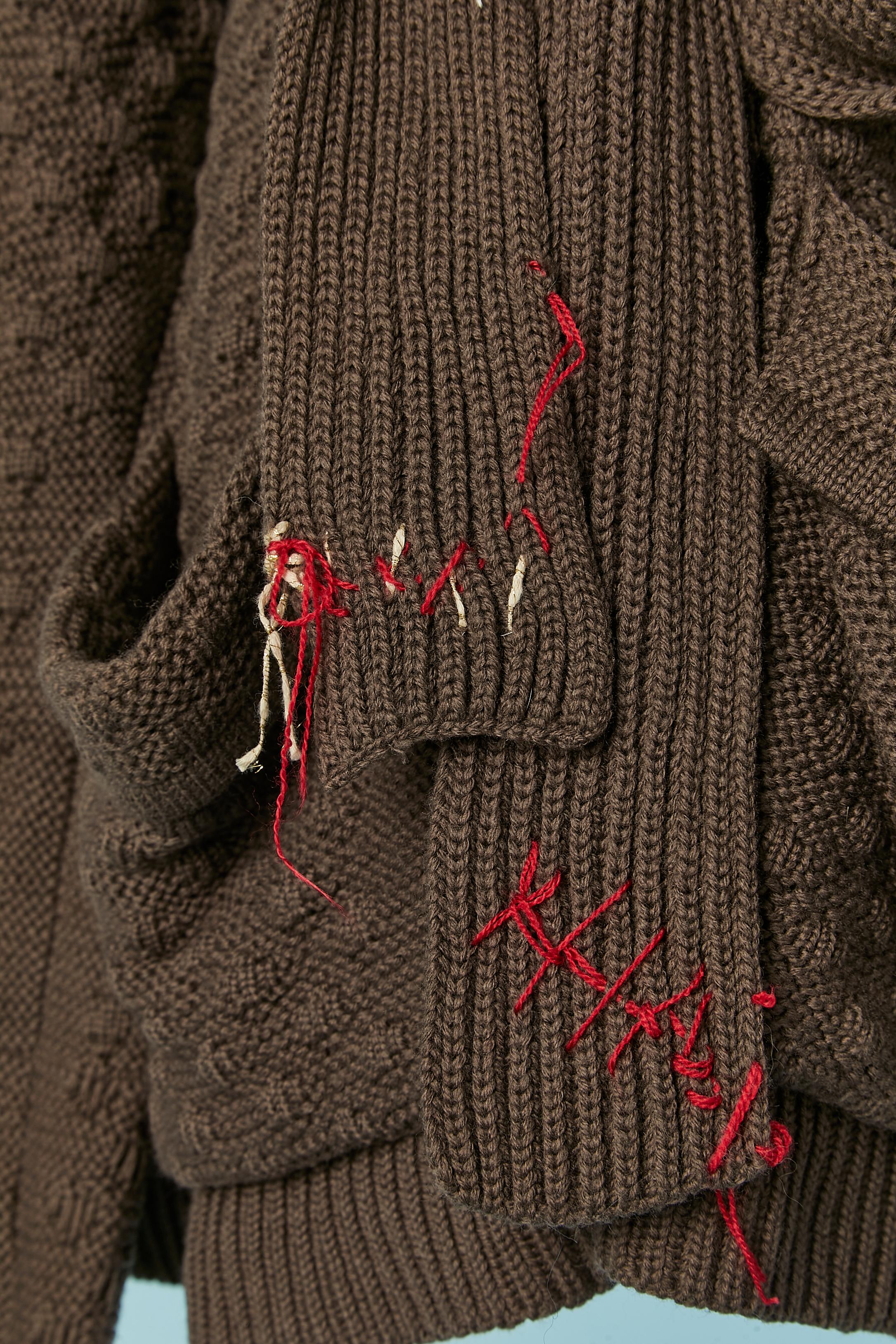 Brown oversize cardigan with threads embroidery on the belt Sonia Rykiel In Excellent Condition For Sale In Saint-Ouen-Sur-Seine, FR