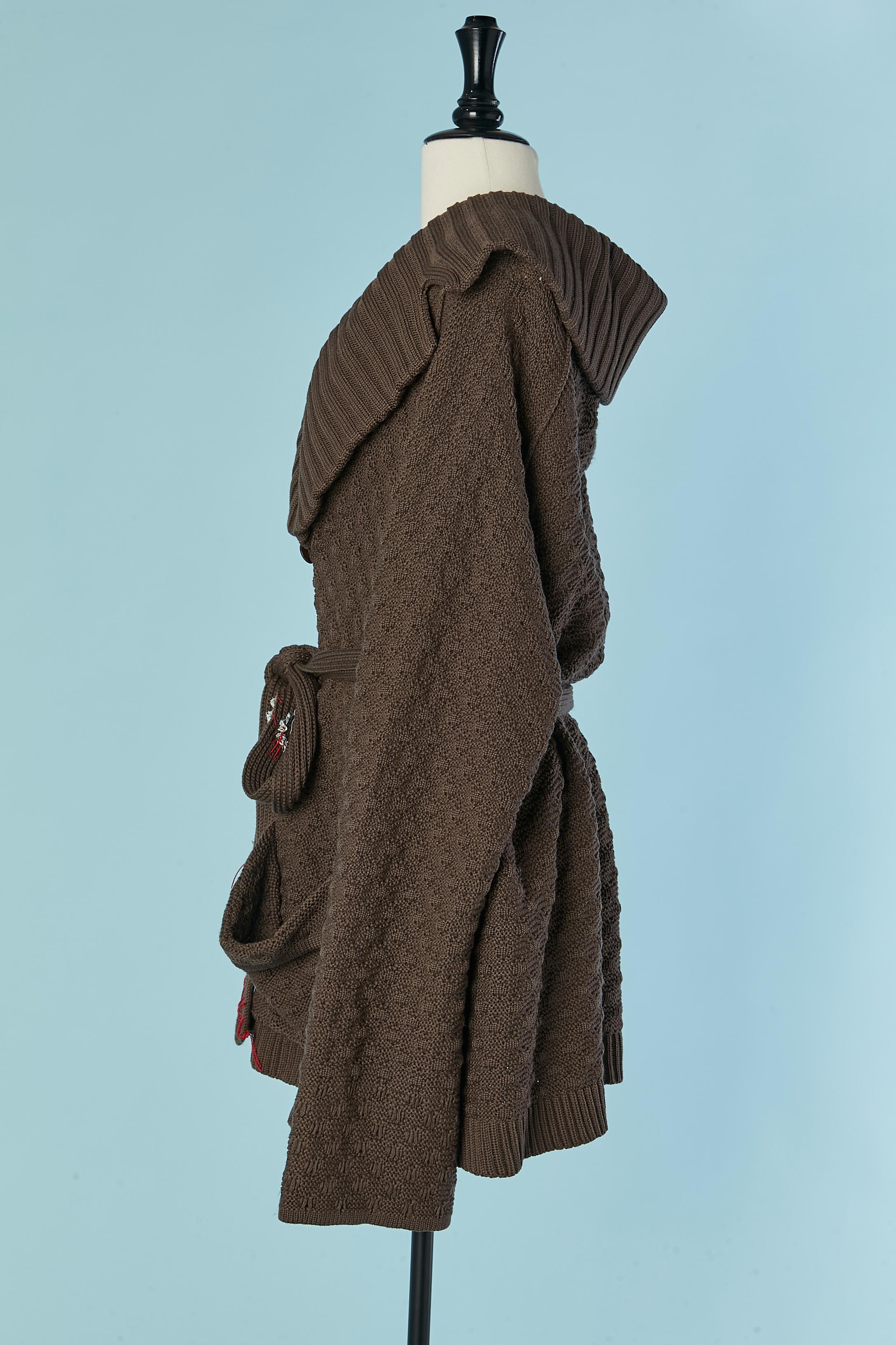 Women's Brown oversize cardigan with threads embroidery on the belt Sonia Rykiel For Sale
