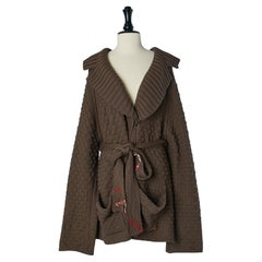 Cardigan oversize Brown avec broderie de fils sur la ceinture Sonia Rykiel