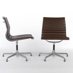 Brown Pair '2' Herman Miller Eames Ribbed EA330 ‘Meeting’ Aluminium Side Chairs
