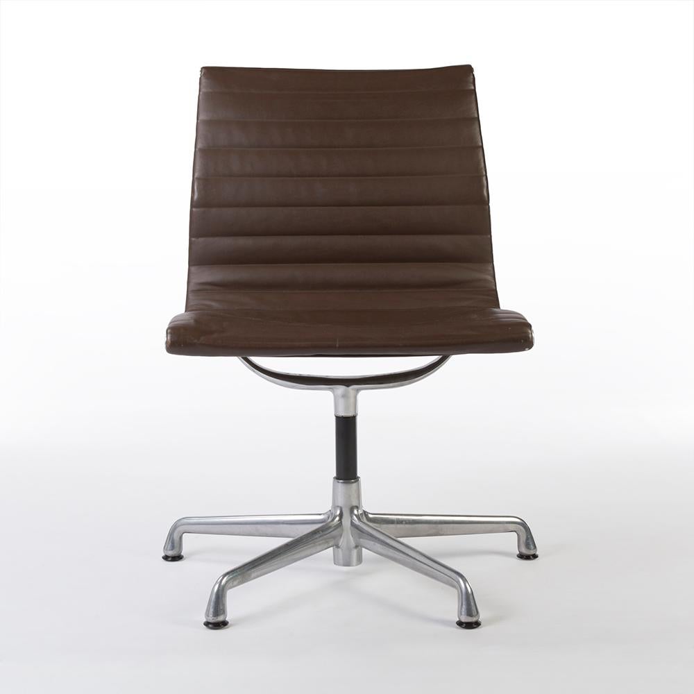 Other Brown Pair '2' Herman Miller Eames Ribbed EA330 ‘Meeting’ Aluminium Side Chairs For Sale