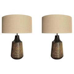 Brown Pair Textured Metal Lamps With Shades, China, Contemporary