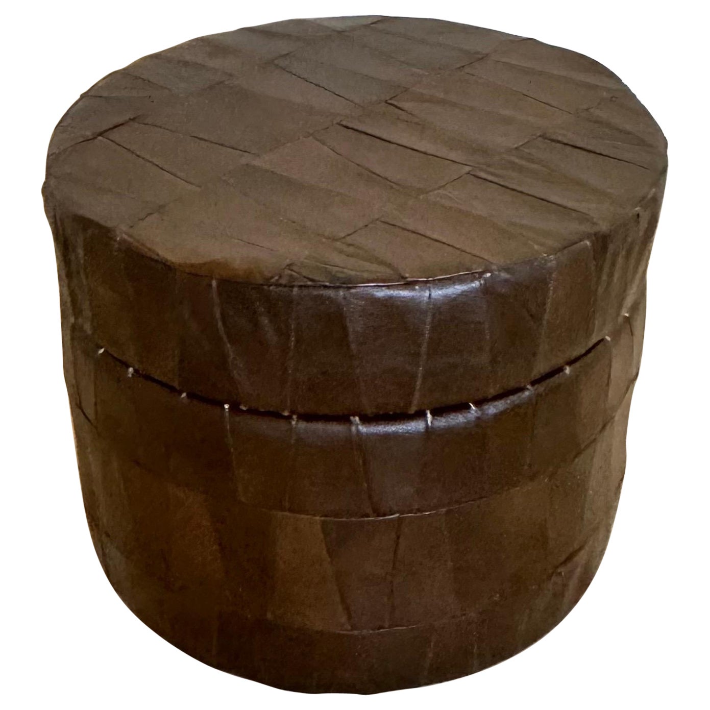 Patchwork brun de sede ottoman et rangement , suisse années 70 en vente