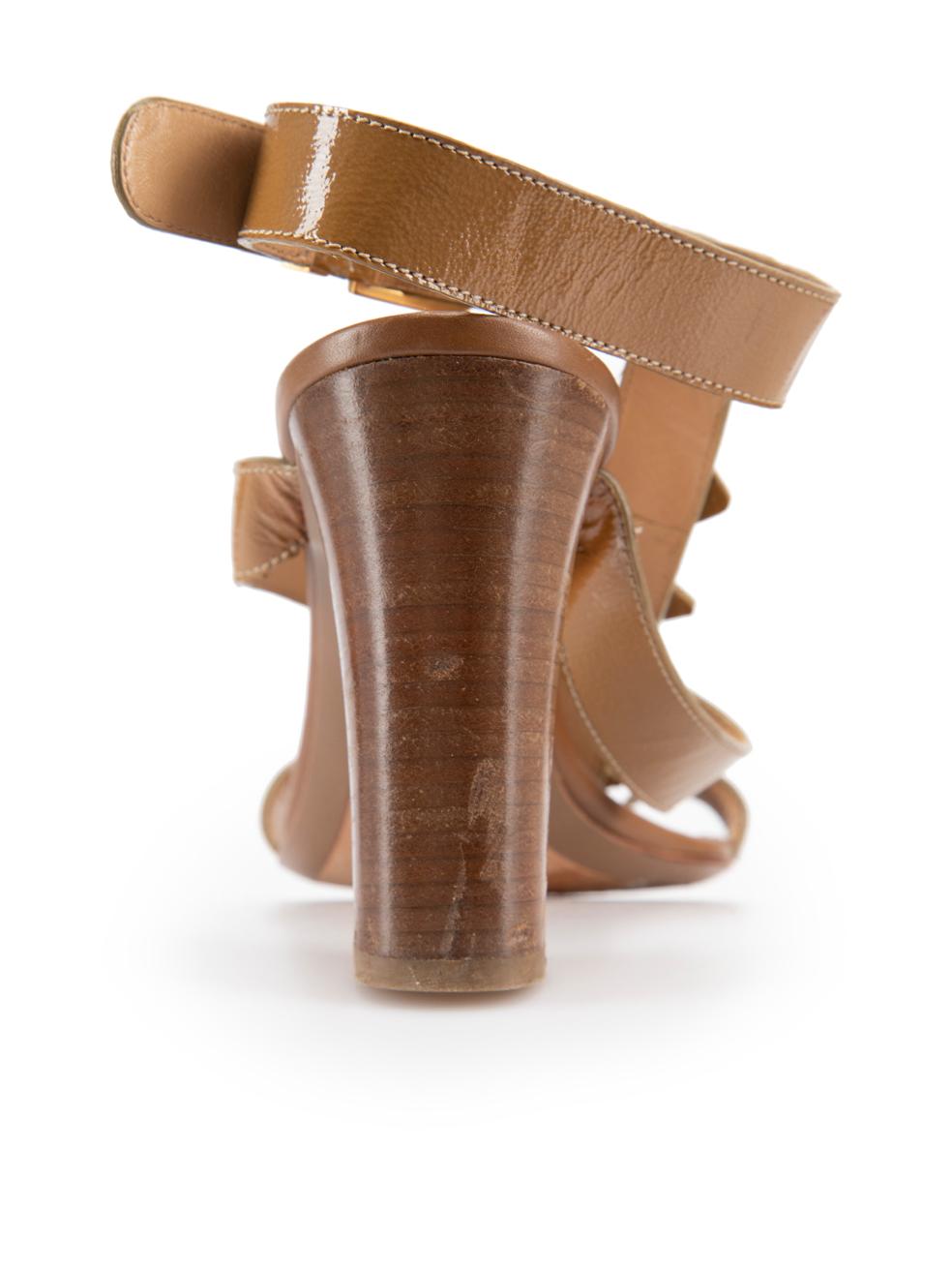 Sandales à talons en diamant verni Brown Taille US 10.5 Pour femmes en vente