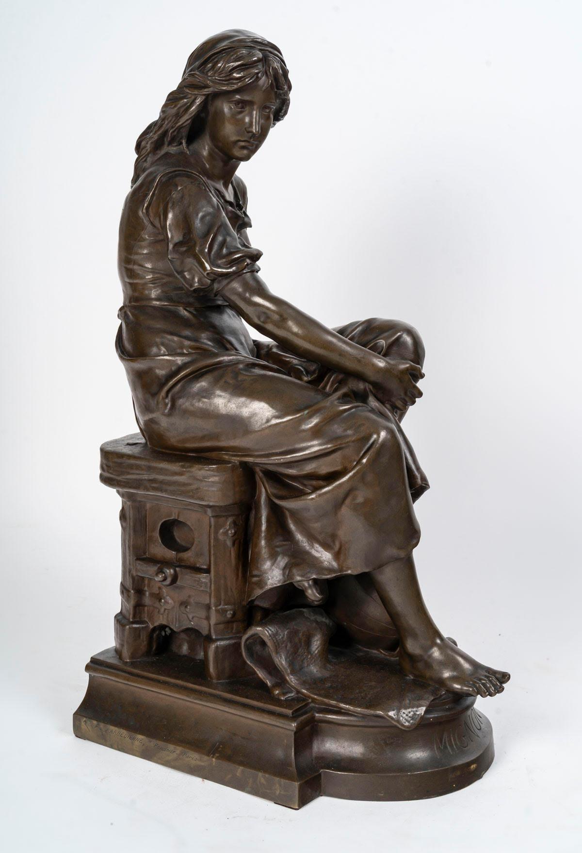 Bronzo Sculture in bronzo con patina marrone di Eugène Antoine Aizelin, periodo Napoleone III. in vendita