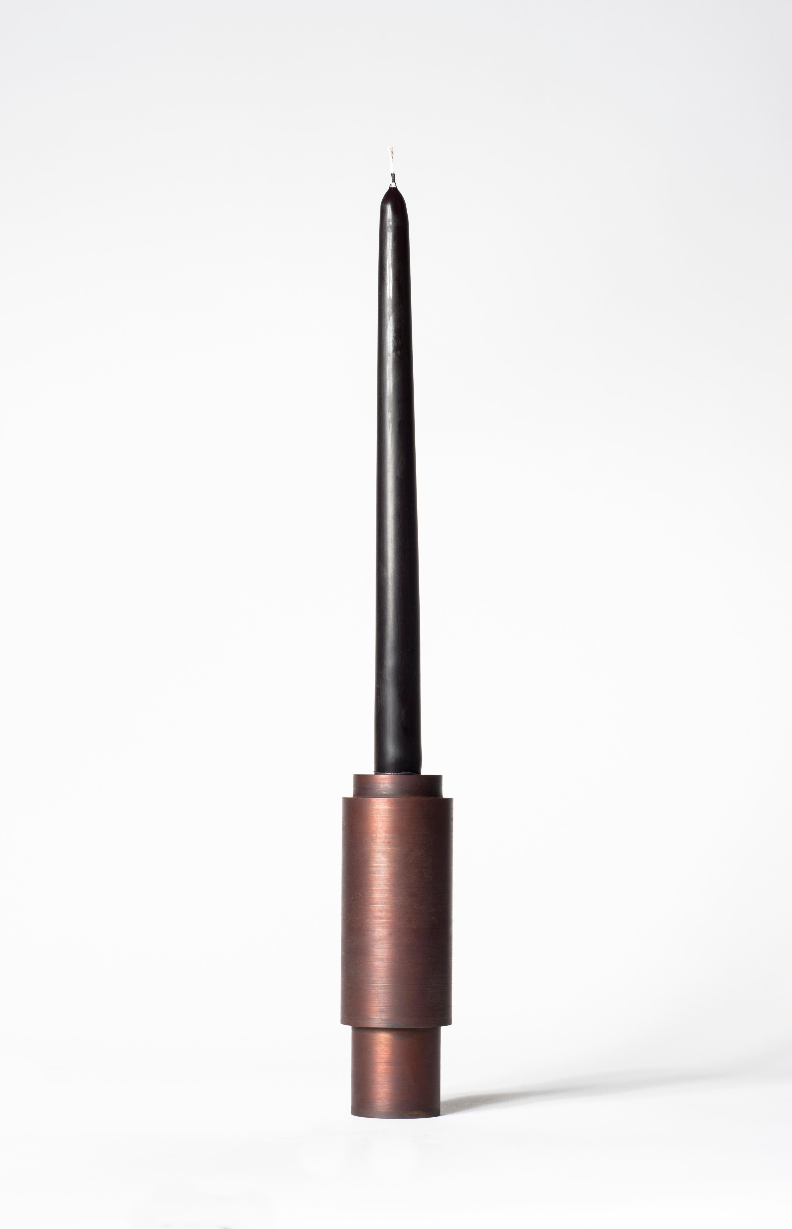 Brown patina steel candlestick by Lukasz Friedrich.
Dimensions: D 5 x H 15 cm
Materials: Brown patina on steel.