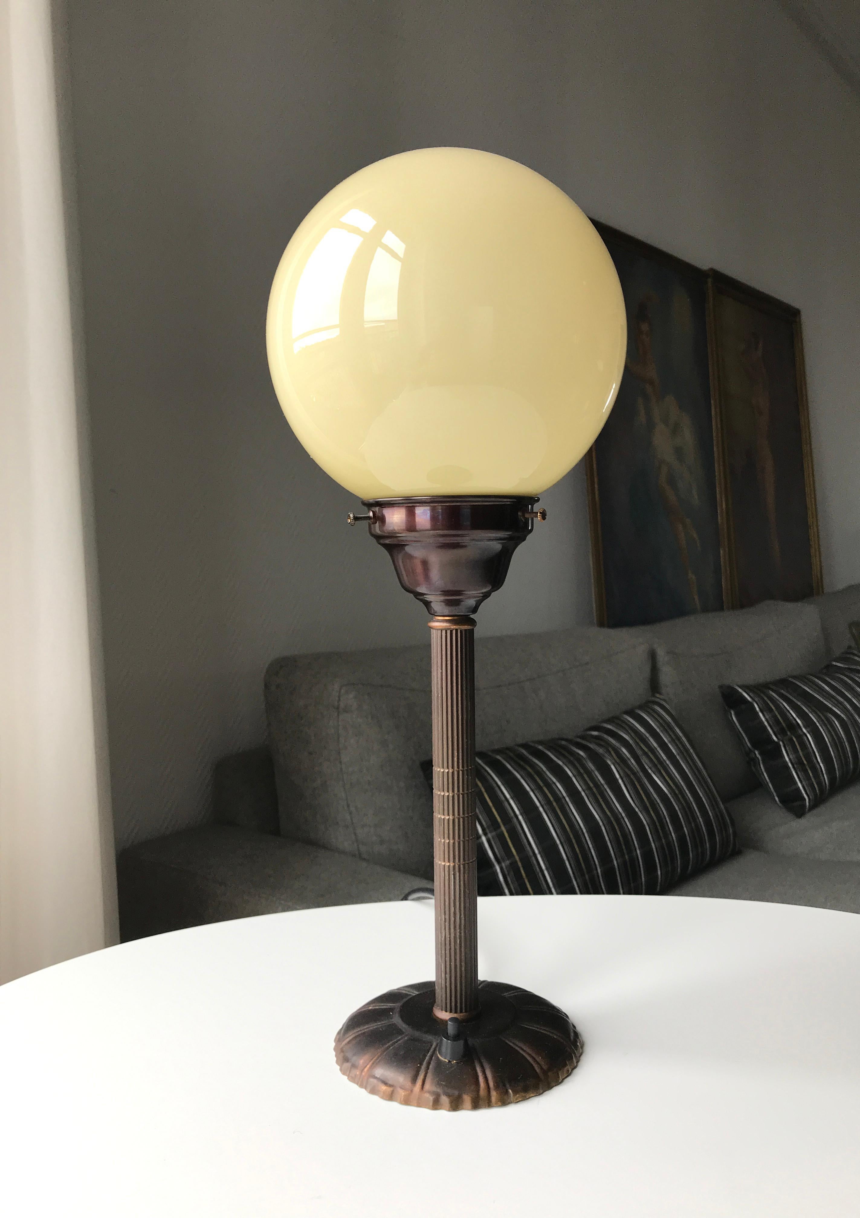 Danish Brown Patinated Art Deco Table Lamp For Sale