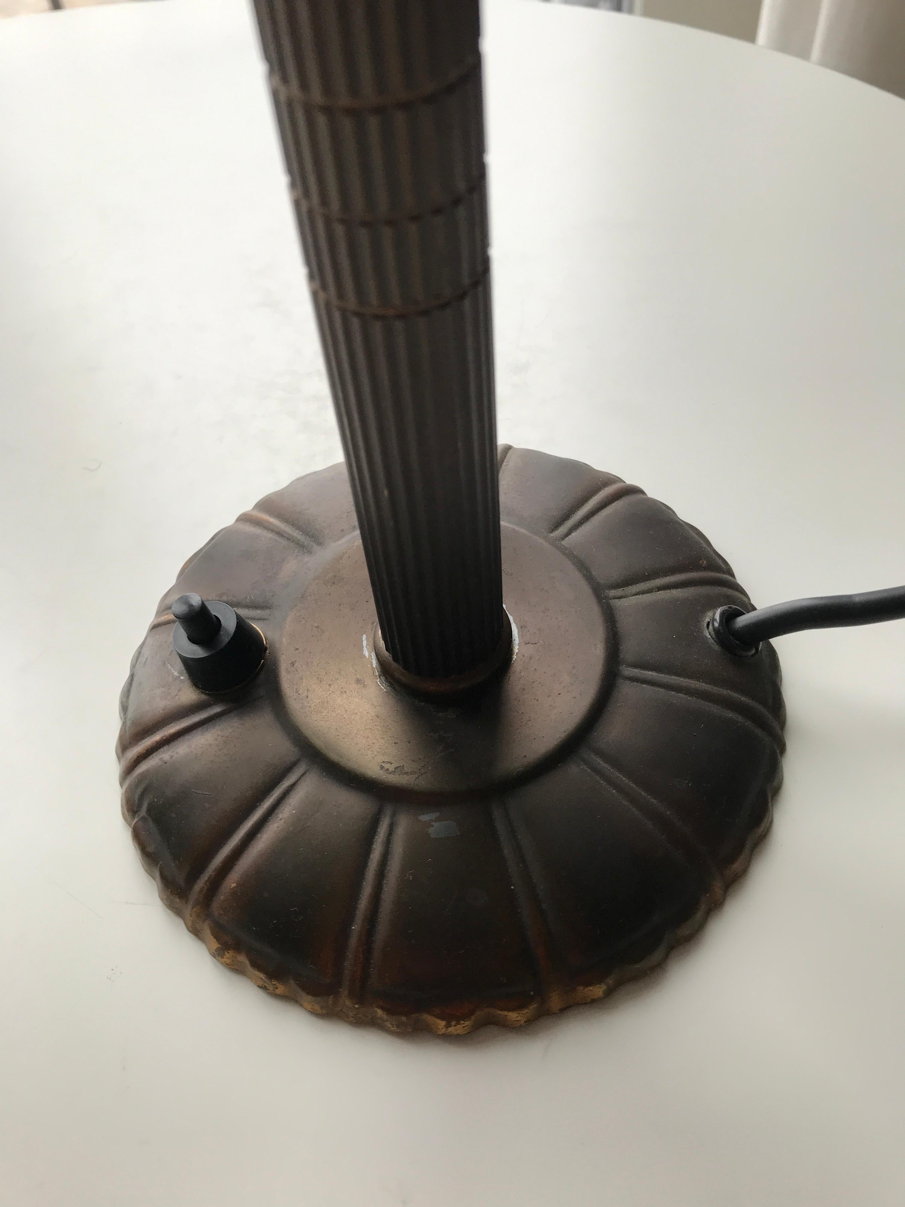 Brass Brown Patinated Art Deco Table Lamp For Sale