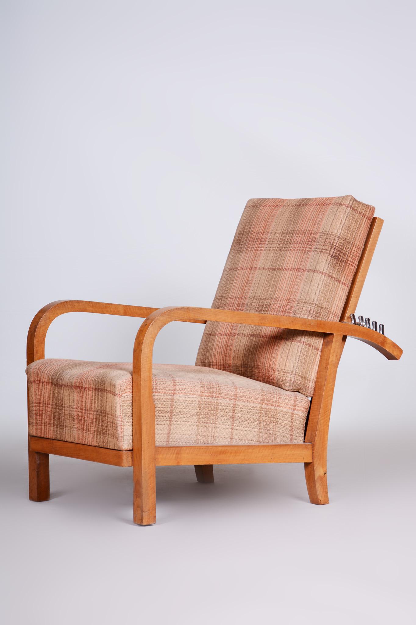 Czech Brown pattern Original Walnut Art Deco Positioning Chair 1930s, Czhechia For Sale