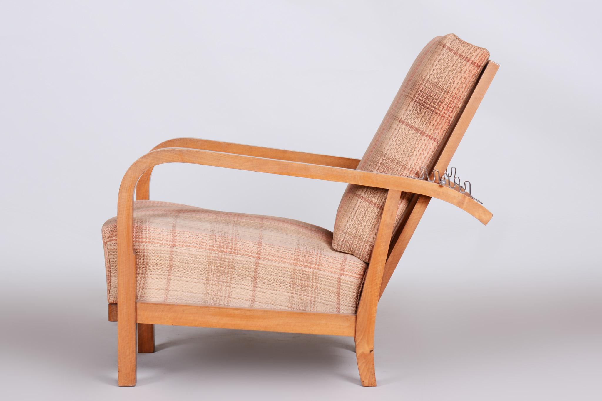 Milieu du XXe siècle Brown pattern Original Walnut Art Deco Positioning Chair 1930s, Czhechia en vente