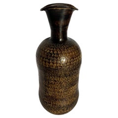Brown Patterned Metal Vase, India, Contemporary
