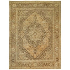 Brown Peach Antique Persian Tabriz Throw Rug