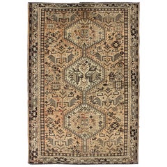 Tappeto Shiraz persiano vintage marrone pesca con medaglioni verticali sub-geometrici