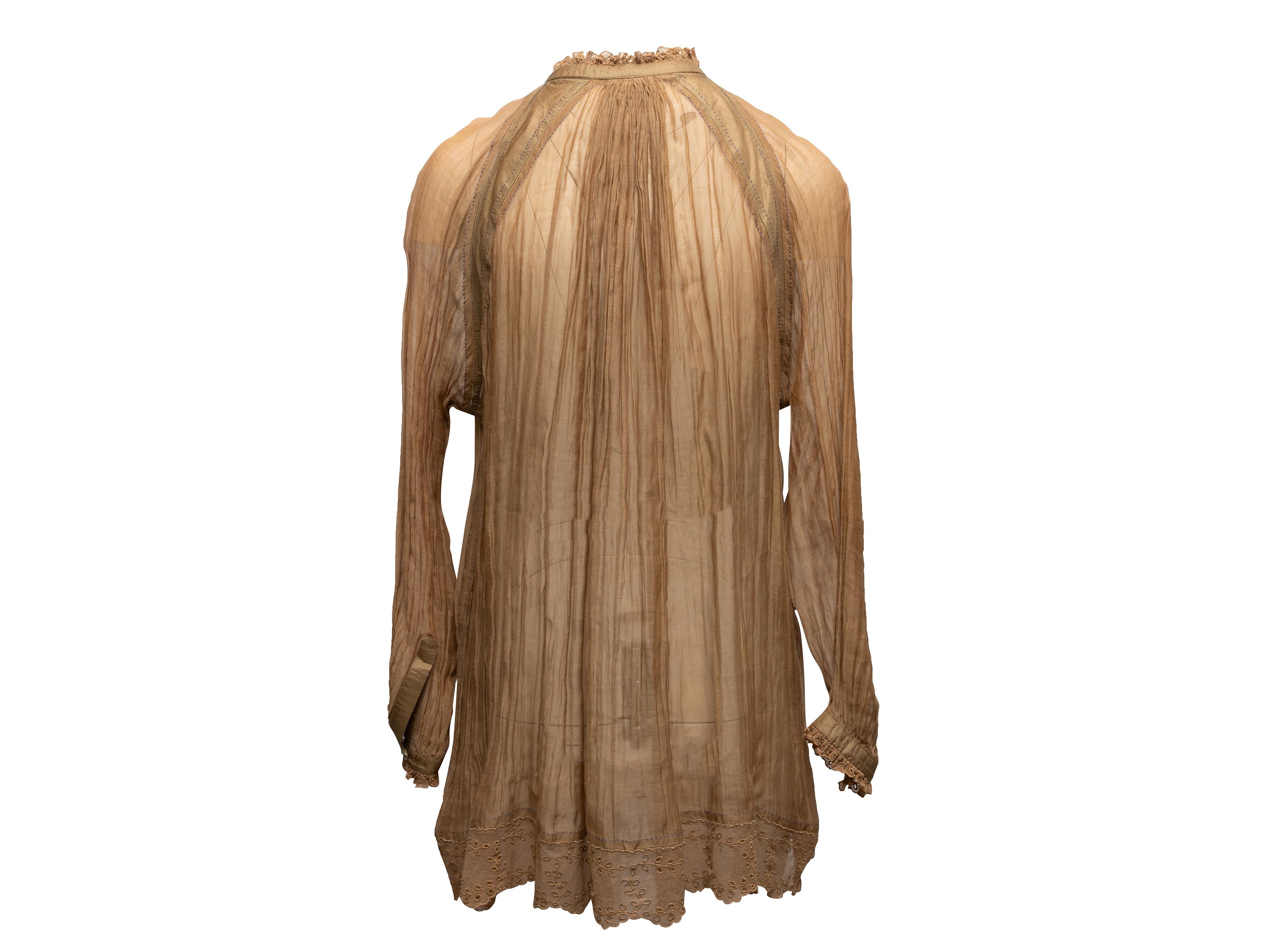 Brown Pero Silk & Cotton-Blend Sheer Mini Dress Size EU 36 In Good Condition For Sale In New York, NY