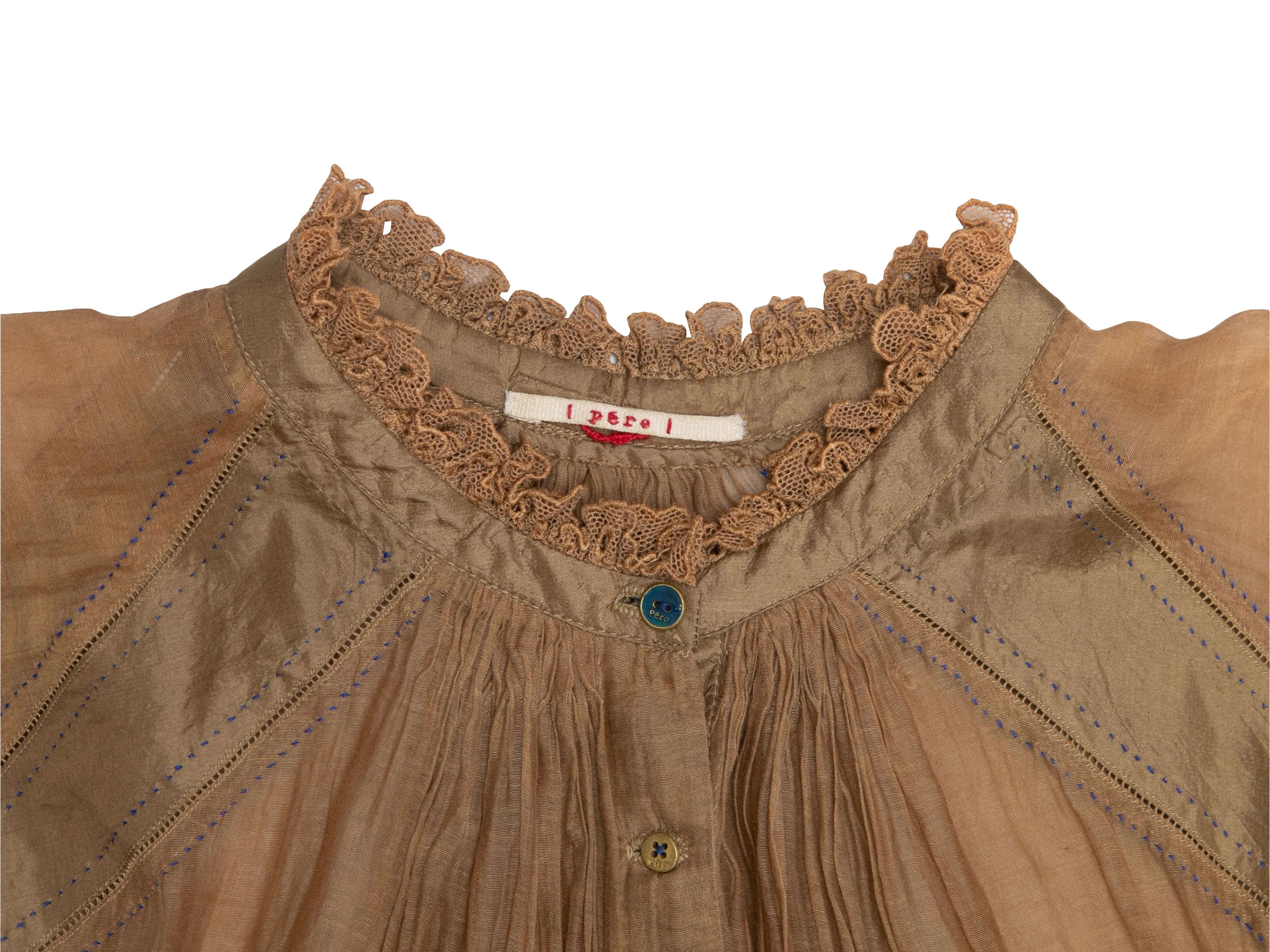 Brown Pero Silk & Cotton-Blend Sheer Mini Dress Size EU 36 For Sale 1