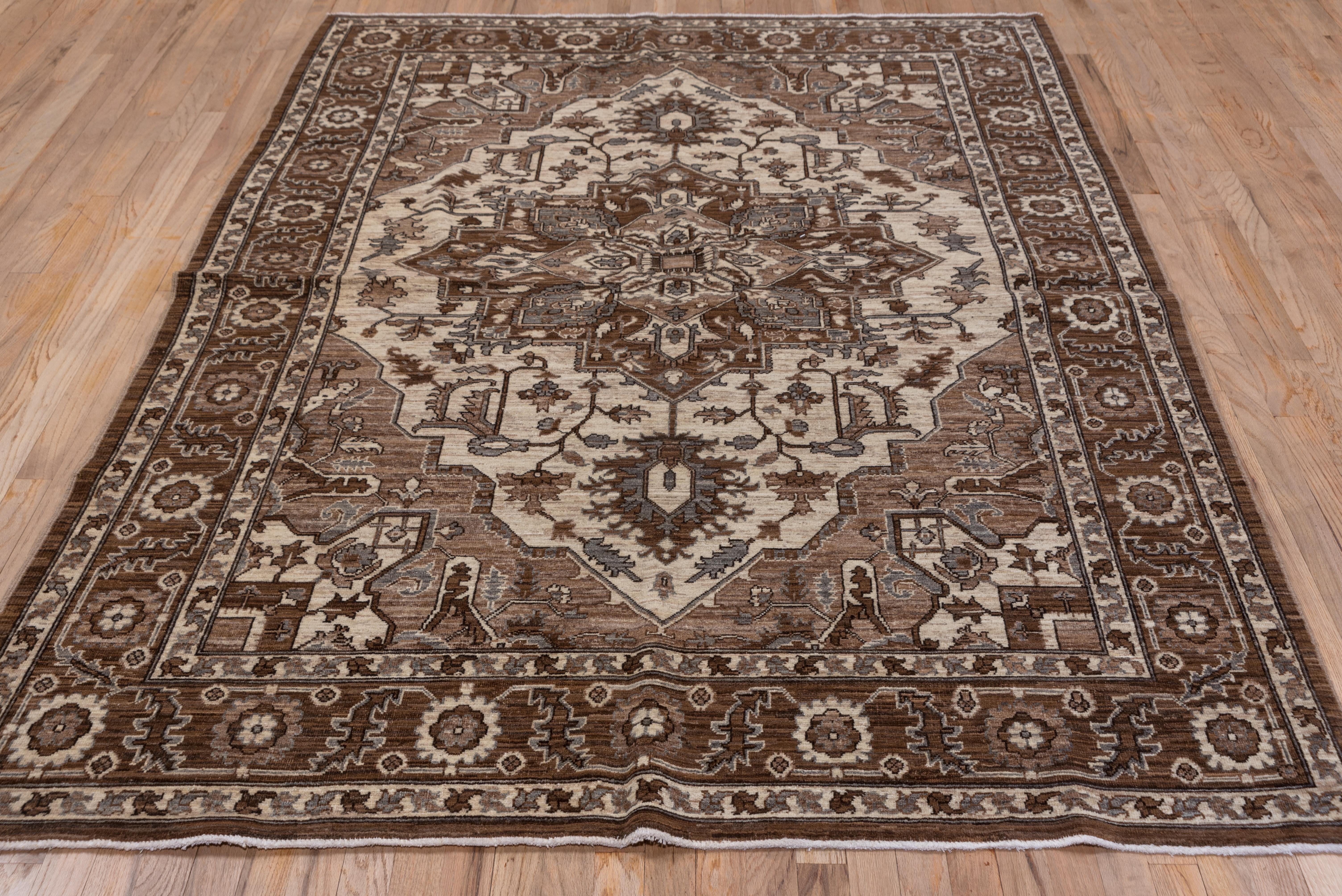 Hand-Knotted Brown Persian Heriz Carpet For Sale