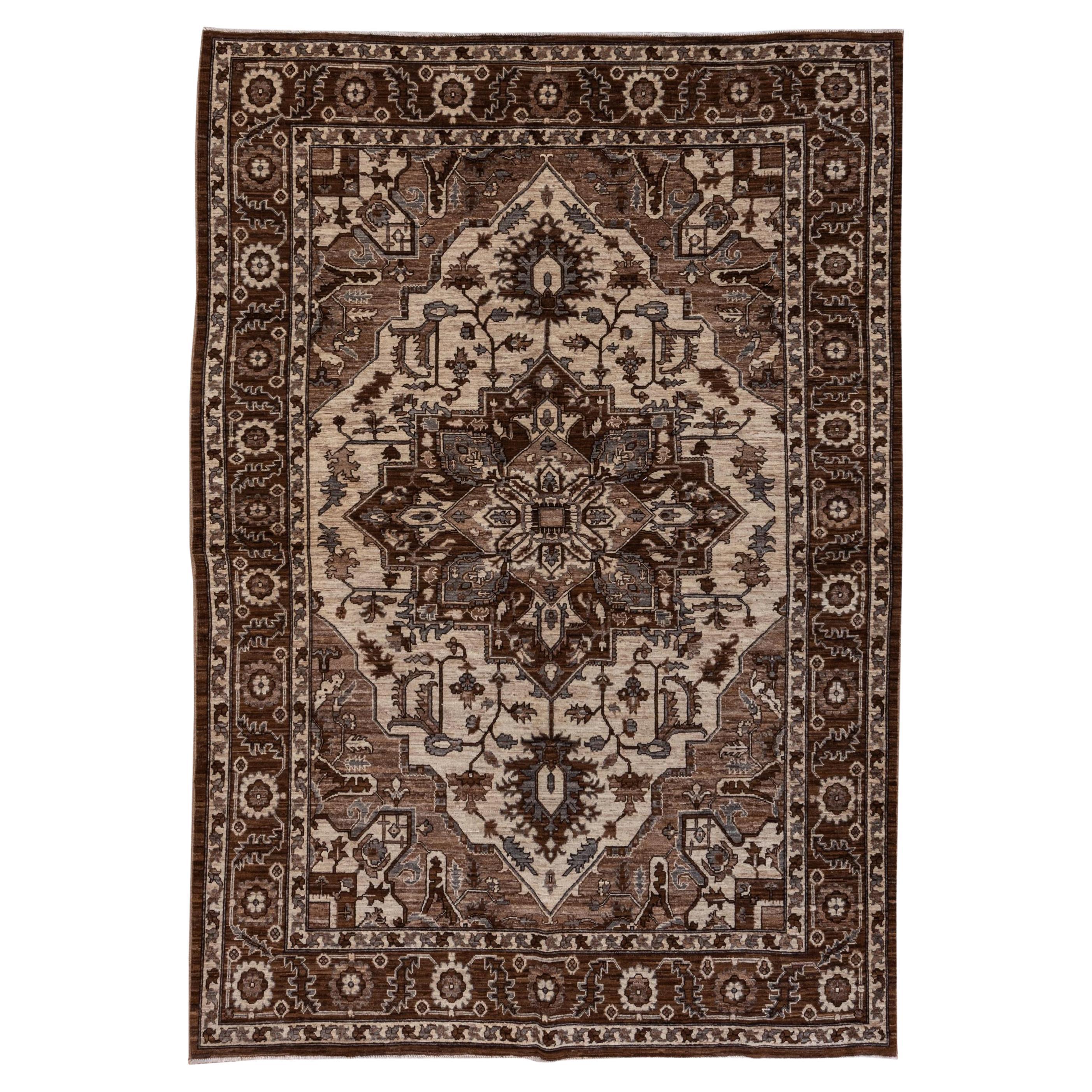 Brown Persian Heriz Carpet For Sale