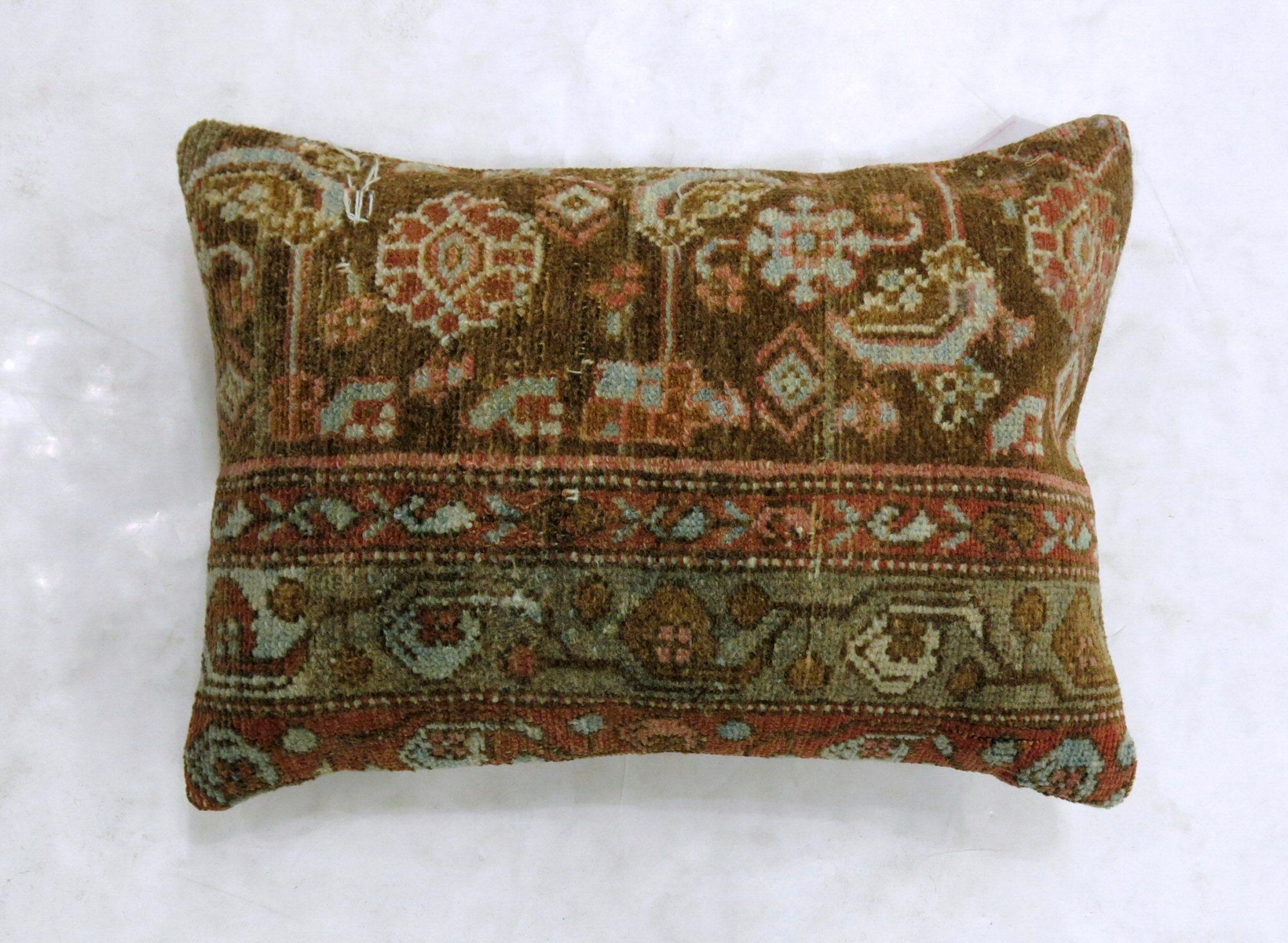 Pillow made from a Persian Malayer rug in brown and rust.

Measures: 16