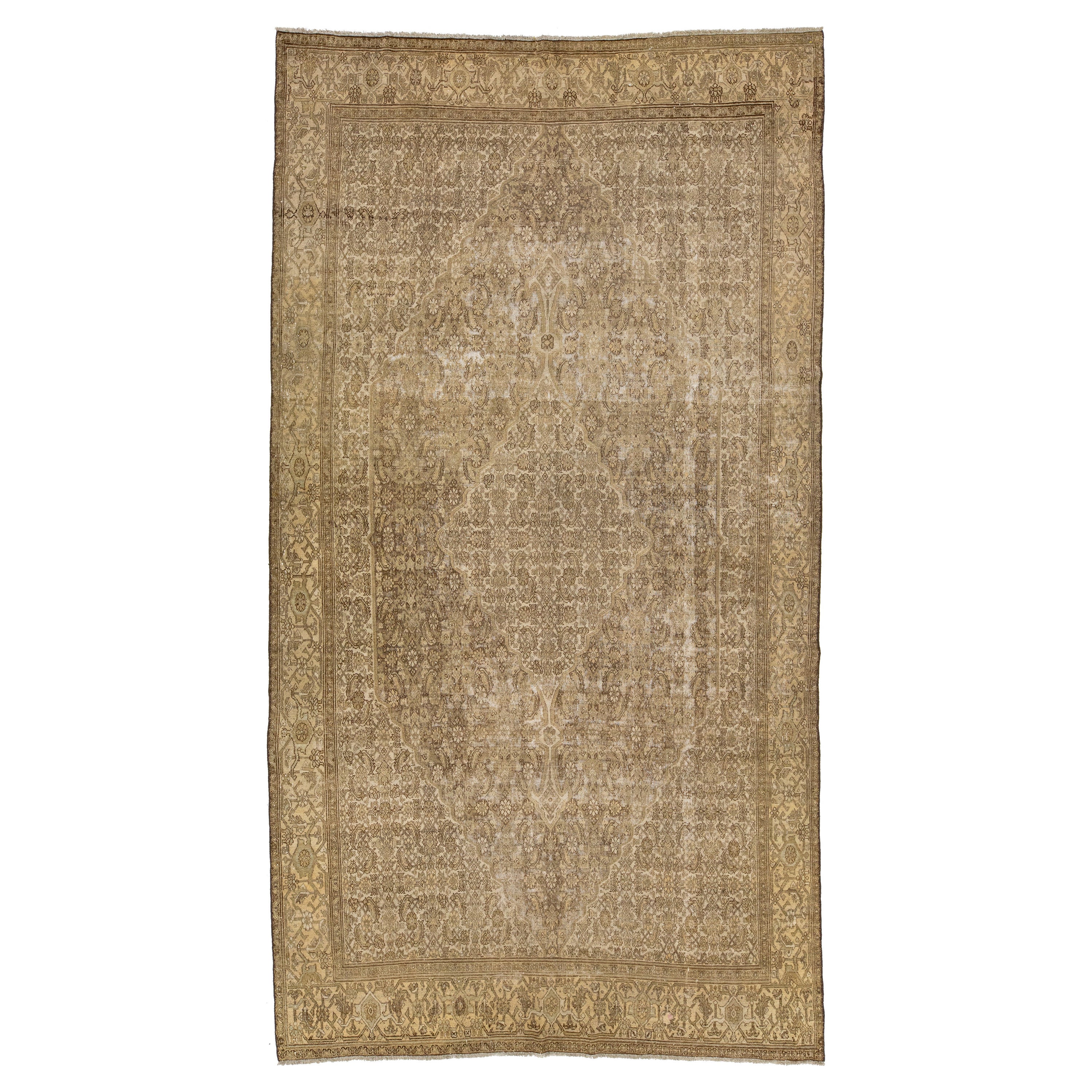 Tappeto persiano marrone in lana Malayer realizzato a mano nel 1910