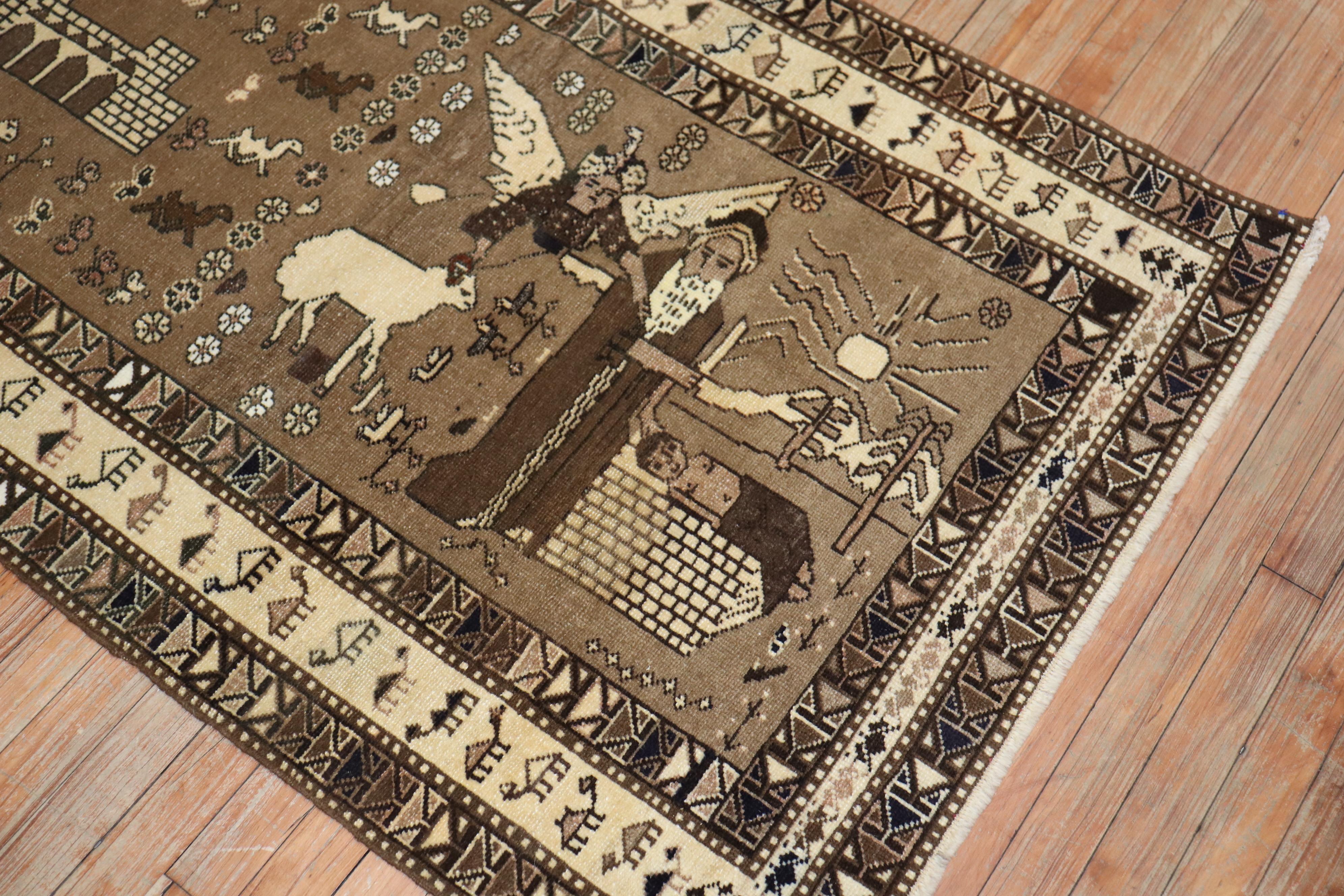 Islamic Brown Persian Pictorial Rug