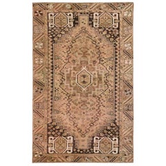 Brown Persian Qashqai Worn Down Bohemian Old Organic Wool Handmade Rug