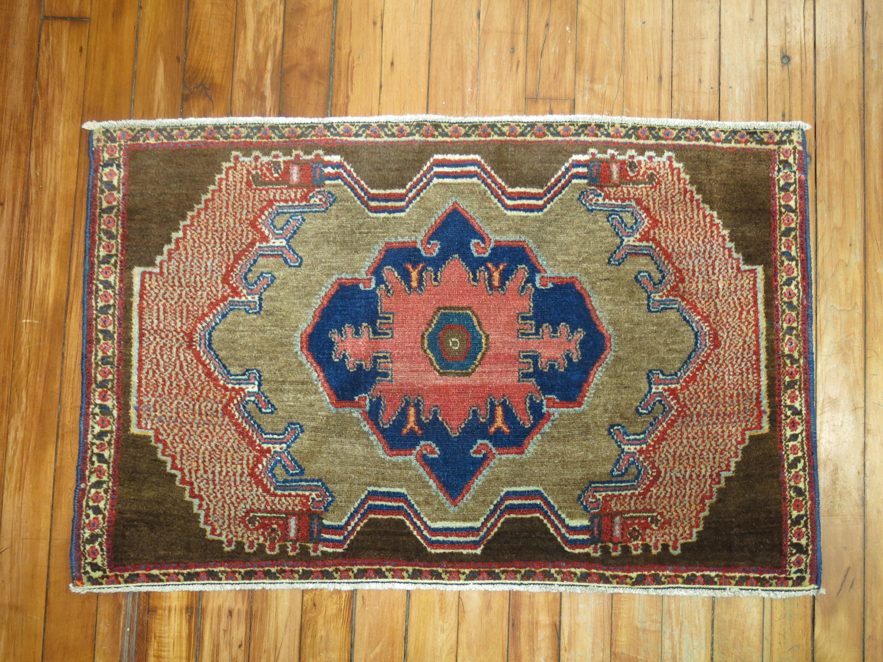 Hand-Woven Brown Persian Senneh Rug Mat