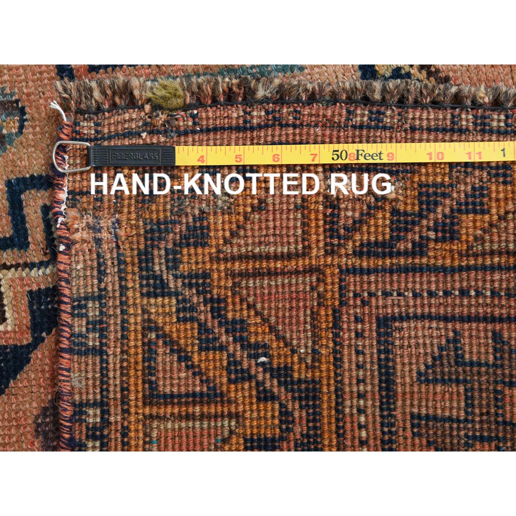 Wool Brown Persian Shiraz Geometric Design Worn Down Wide Runner Handmade Rug