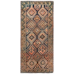 Brown Persian Shiraz Geometric Design Worn Down Wide Runner Handmade Rug