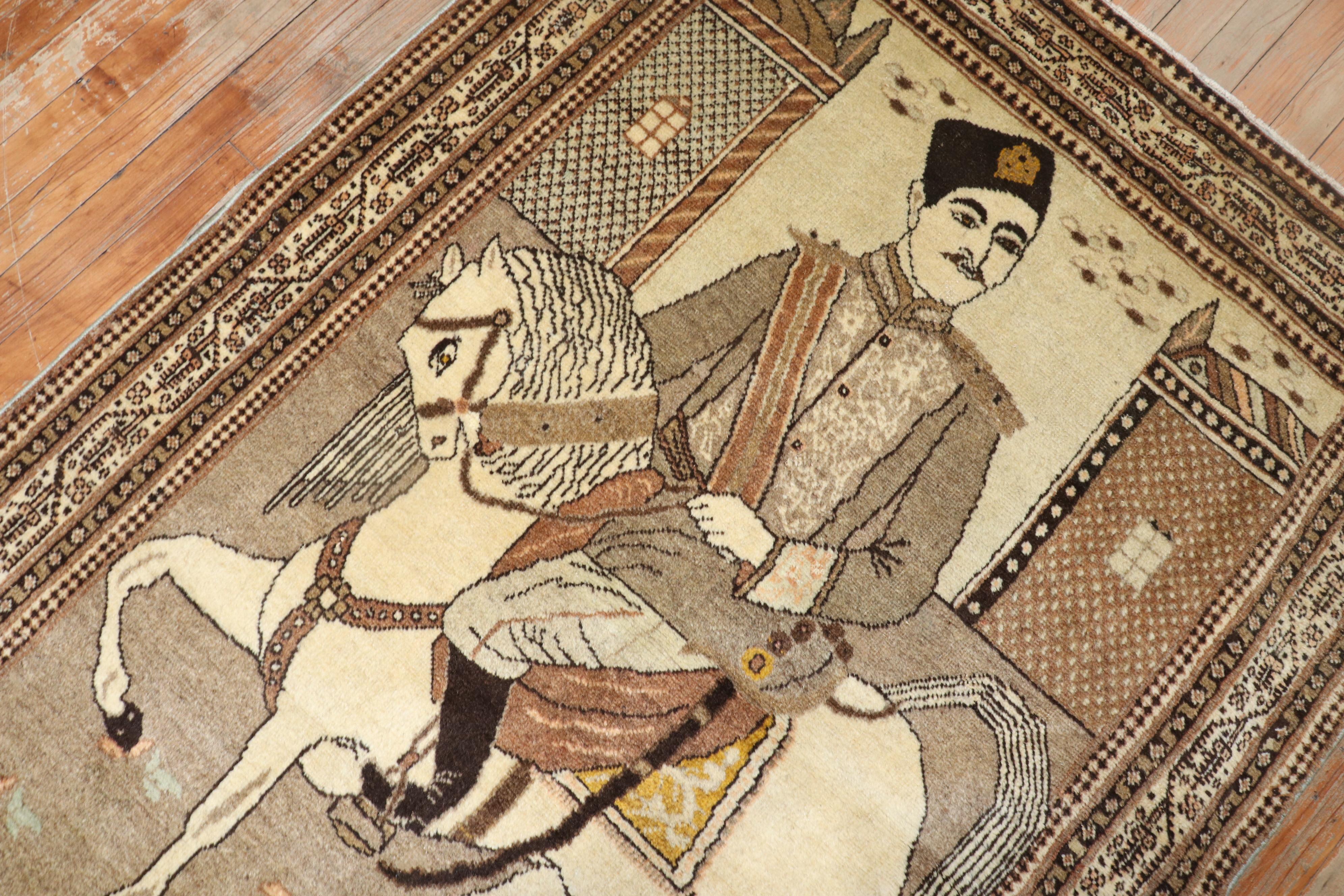 Tapis persan marron de Tabriz à cheval pictural en vente 1
