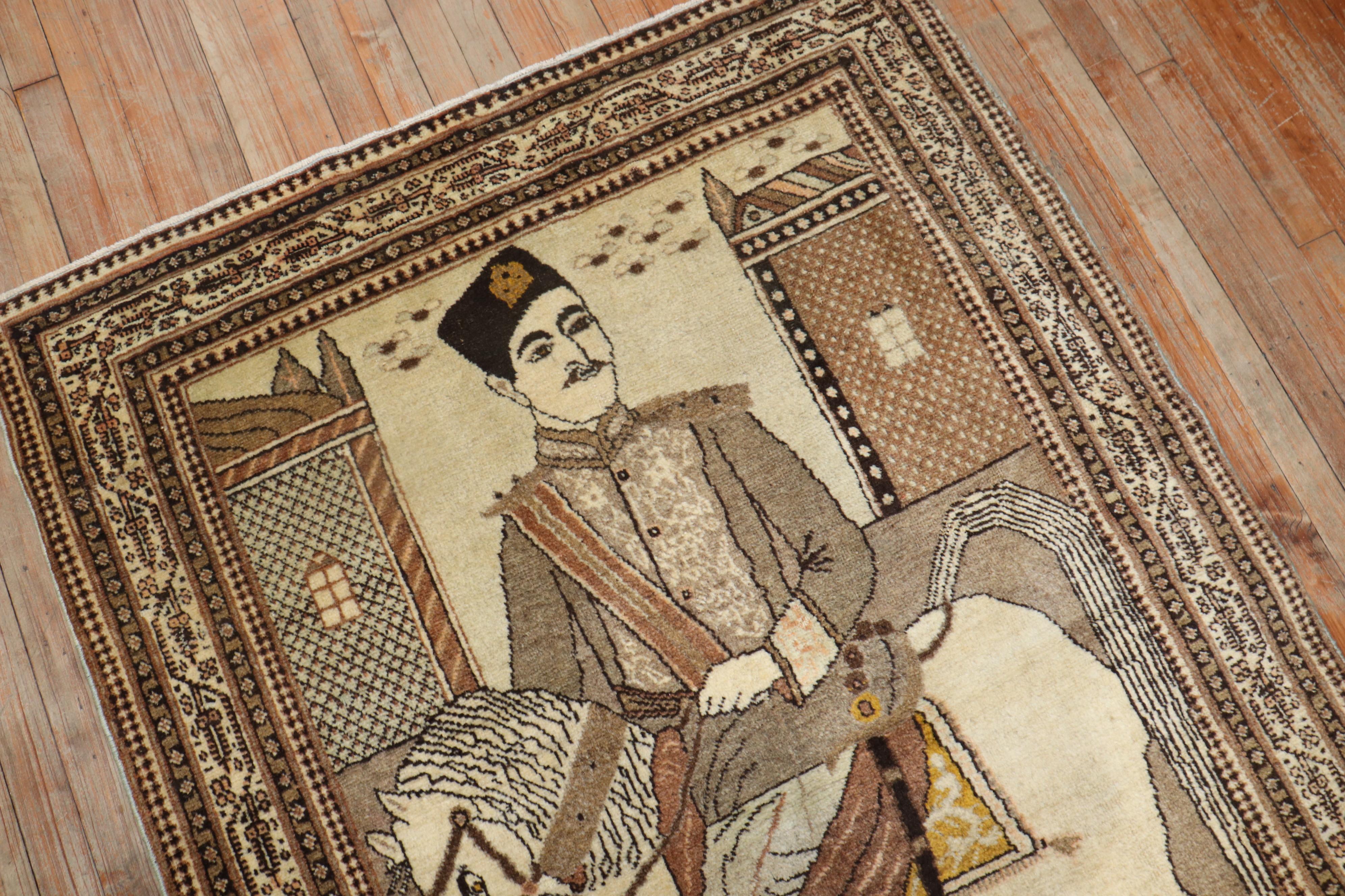 Tapis persan marron de Tabriz à cheval pictural en vente 3
