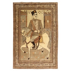 Tapis persan marron de Tabriz à cheval pictural