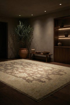 Brown Persian Wool Hand Knotted Rug 12 ft x 16 ft, Oversize , Dusk Lotus Harmony