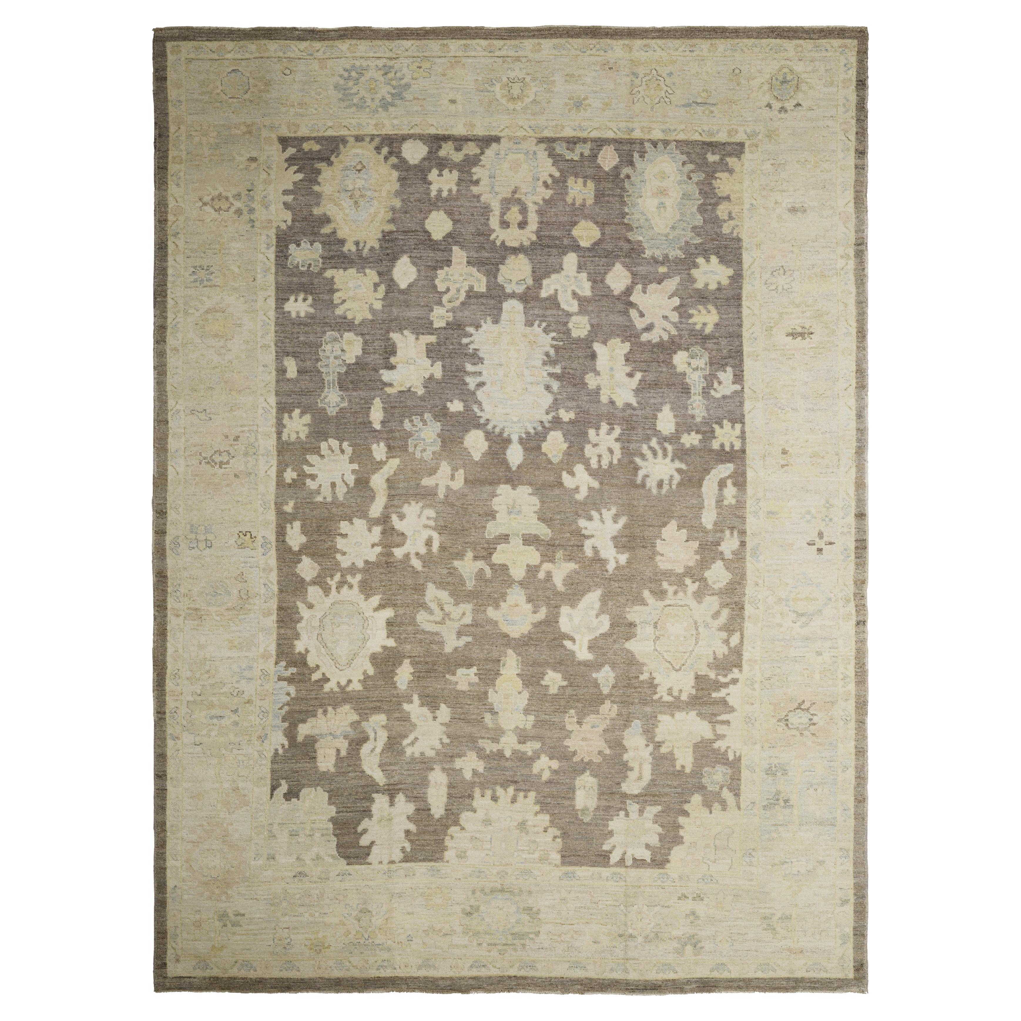 Brown Persian Wool Hand Knotted Rug 12 ft x 16 ft, Oversize , Dusk Lotus Harmony For Sale