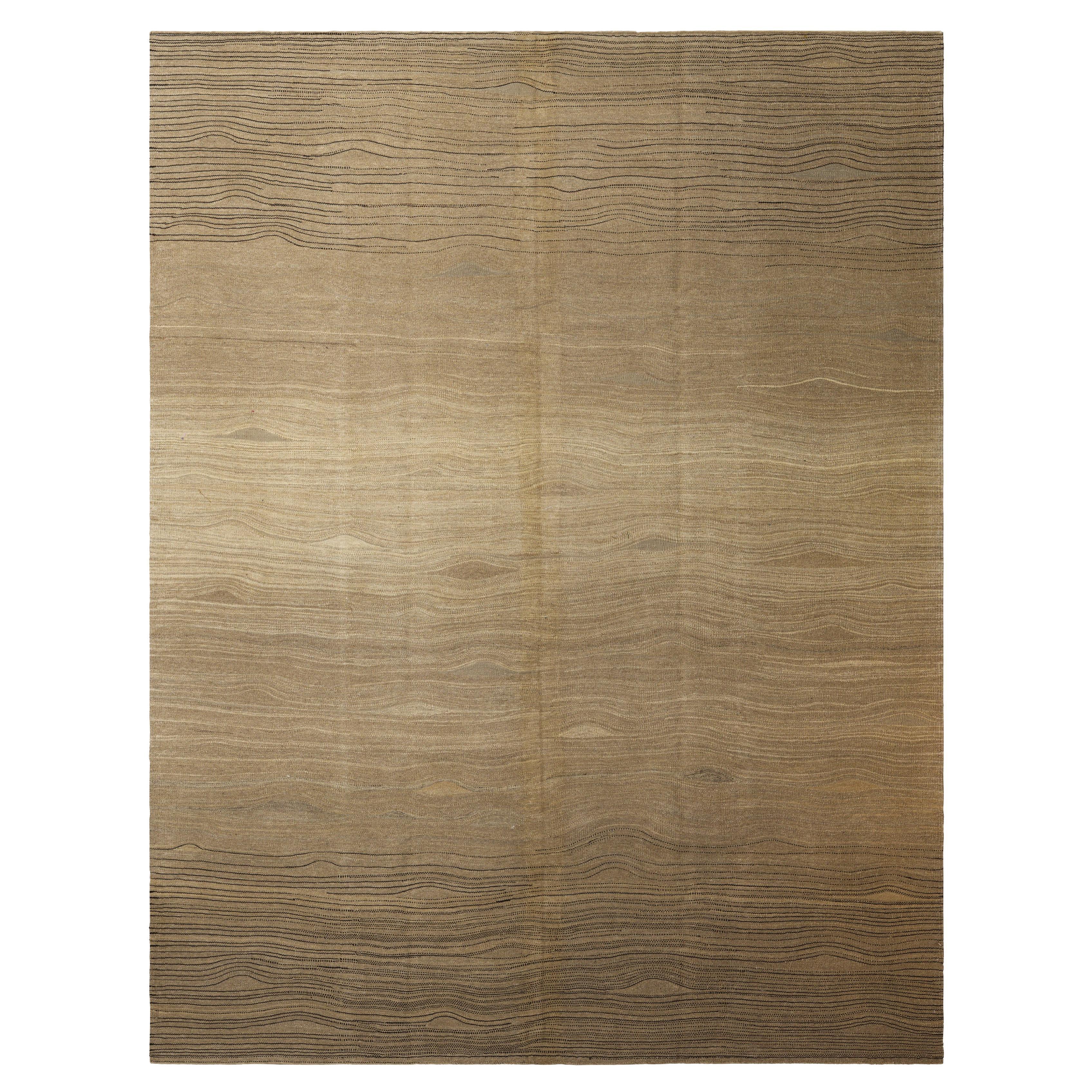 Brown Persian Wool Hand Knotted Rug 9 ft x 12 ft , Horizon Strata Calm