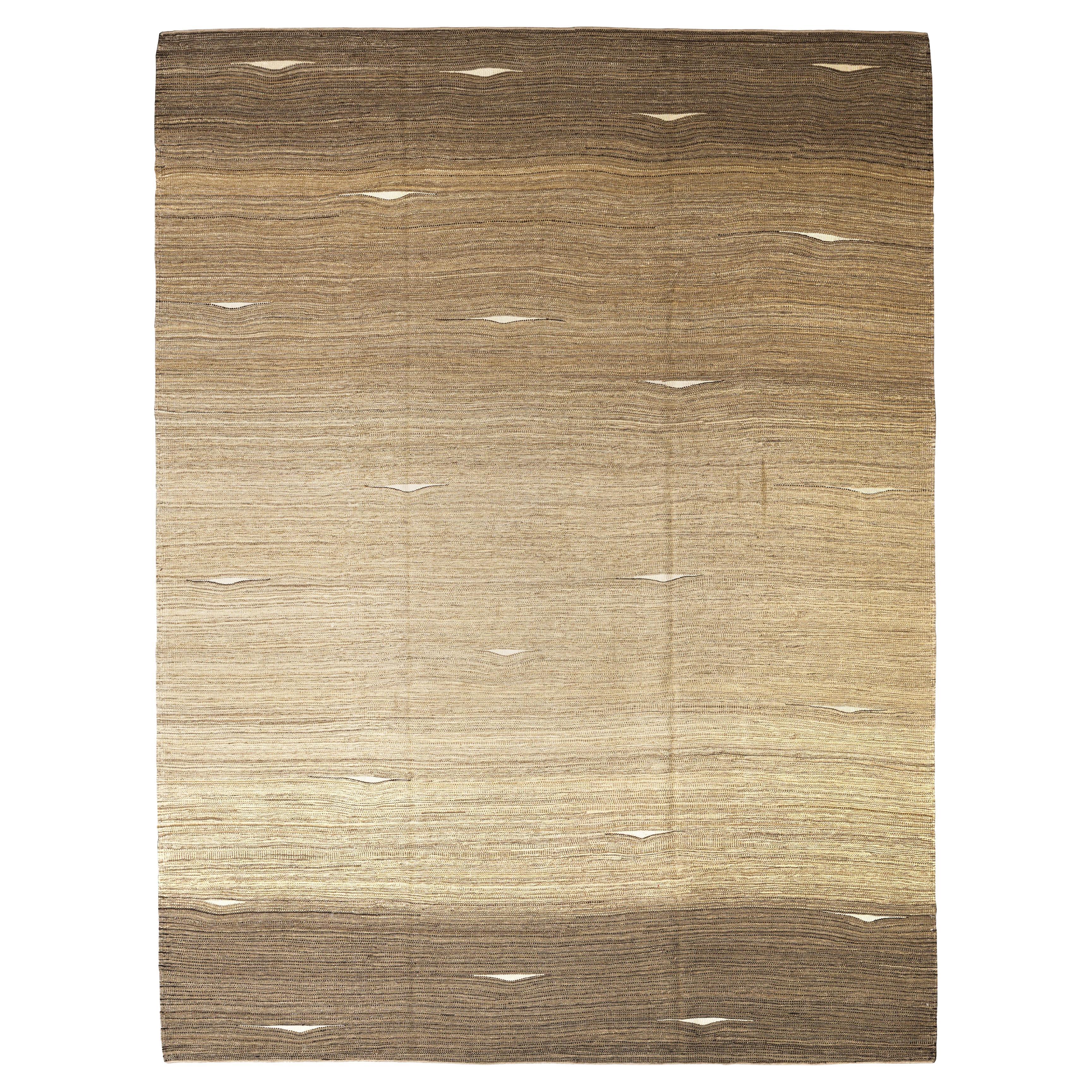 Brown Persian Wool Hand Knotted Rug 9 ft x 12 ft , Toasted Almond Geometry For Sale