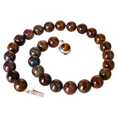 Brown Pietersite Beaded Necklace with Sterling Silver Pietersite Clasp, 18.5"