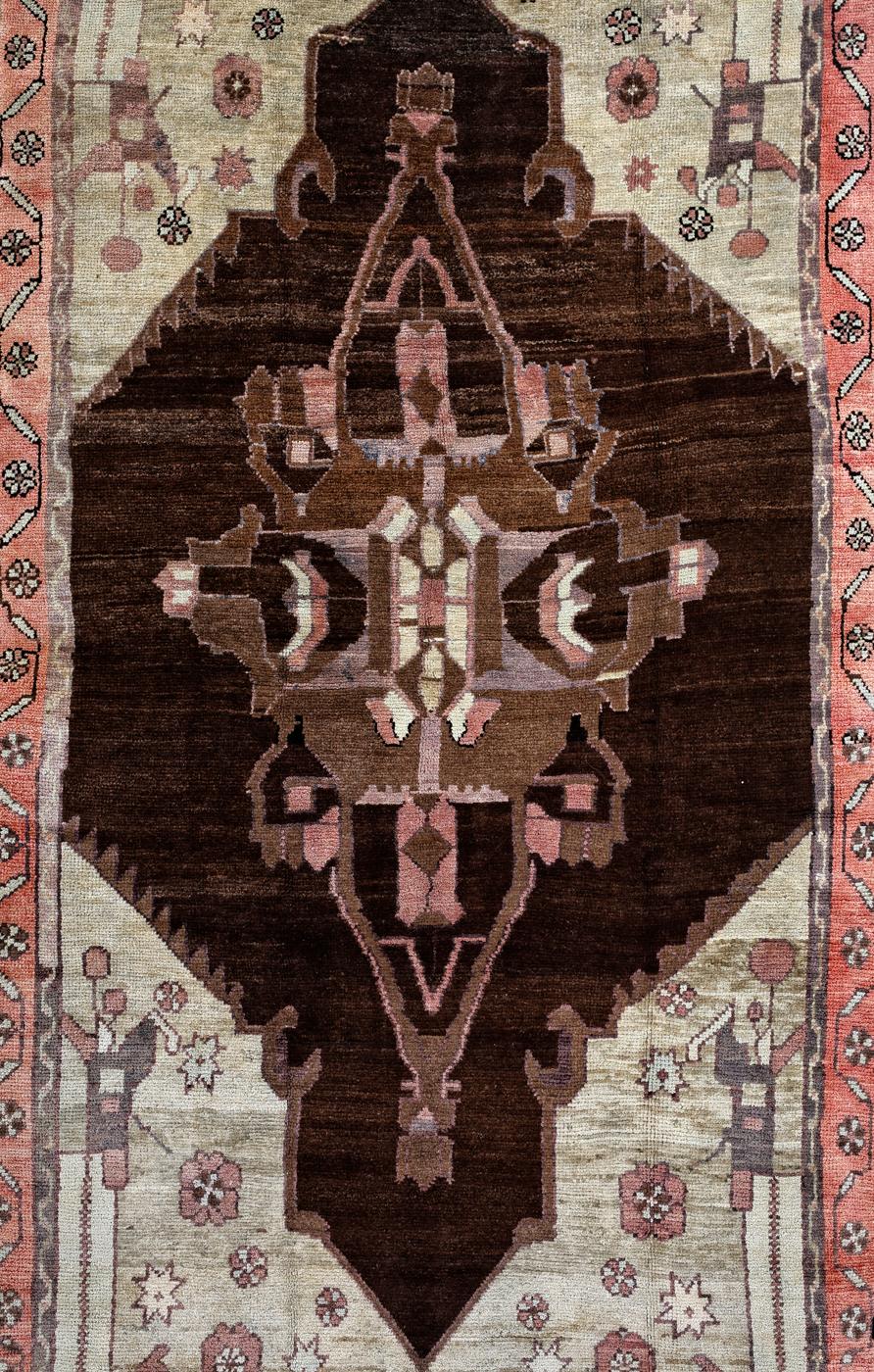 Oushak Brown, Pink and Beige Handmade Wool Turkish Old Anatolian Konya Distressed Rug For Sale