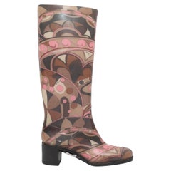 Brown & Pink Emilio Pucci Abstract Print Rubber Rain Boots