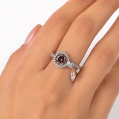 Brown Pink Fancy Color Natural Diamond Ring in 18k Solid Gold (Certified)