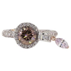 Brown Pink Fancy Color Natural Diamond Ring in 18k Solid Gold (Certified)