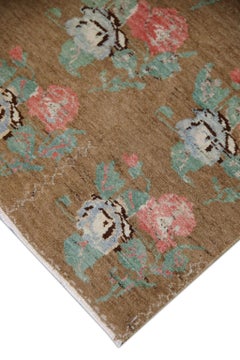 Brown & Pink Handwoven Wool Vintage Turkish Oushak Runner 3'10" x 9'1"