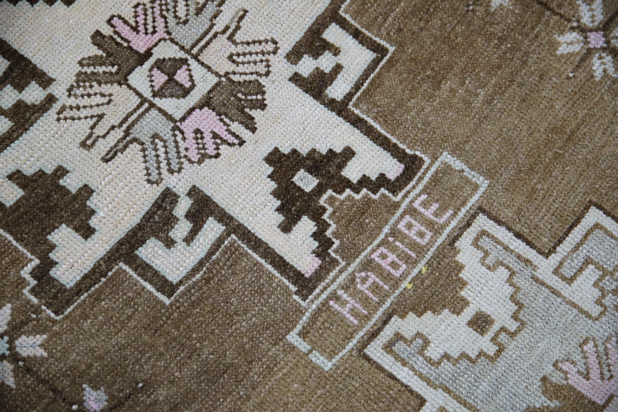 Turco Runner Oushak vintage in lana intrecciata a mano marrone e rosa 3'11