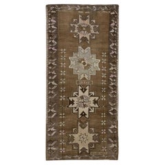 Runner Oushak vintage in lana intrecciata a mano marrone e rosa 3'11" x 8'