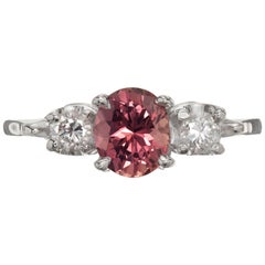 GIA .68 Carat Brown Pink Sapphire Diamond Three-Stone Gold Engagement Ring