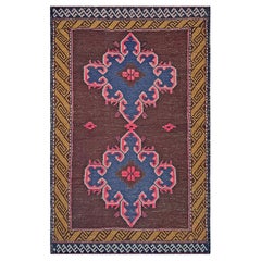 Soumak brun et rose • Tapis vintage turc en laine tissée à plat (2′10″×4′5″) • 1950s Soumak brun et rose • Tapis vintage turc en laine tissée à plat (2′10″×4′5″) • 1950s